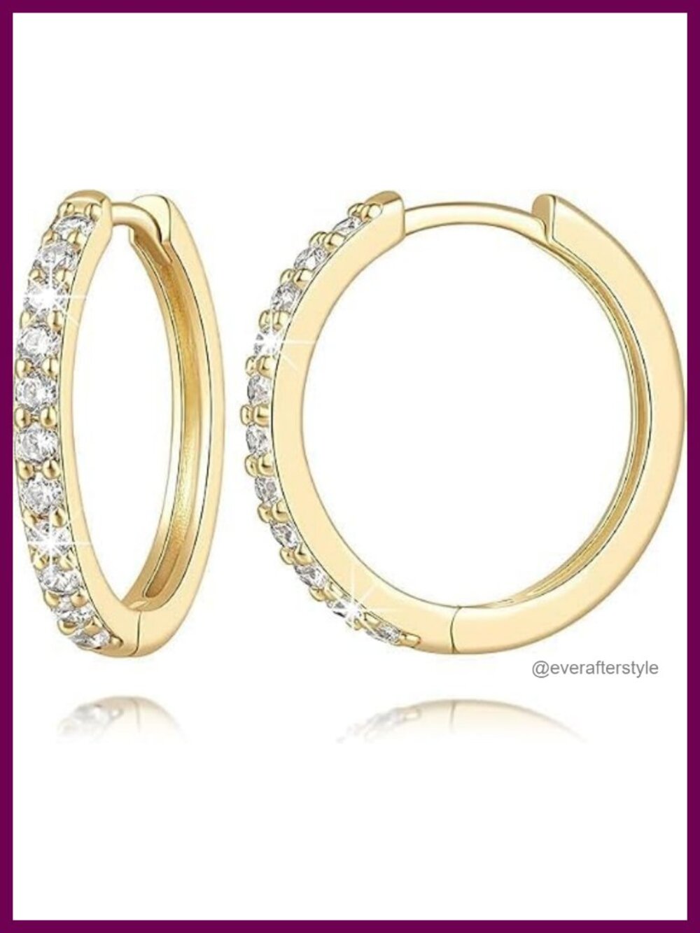 14K Gold Plated Inside-Out Cubic Zirconia Huggie Hoop Earrings - Trendy Women's
